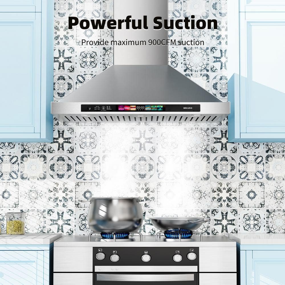 36 in. 900CFM Sliver Ducted Steel Island Mounted Range Hood Touch Control Tempered Glass w/LED Lights. - Image 4