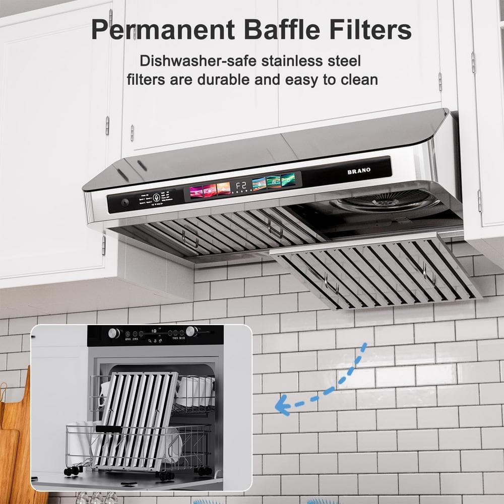 30 in. Under Cabinet Convertible Stainless Steel Range Hood 900 CFM in Silver with Memory Mode, Lights, Baffle Filters - Image 4