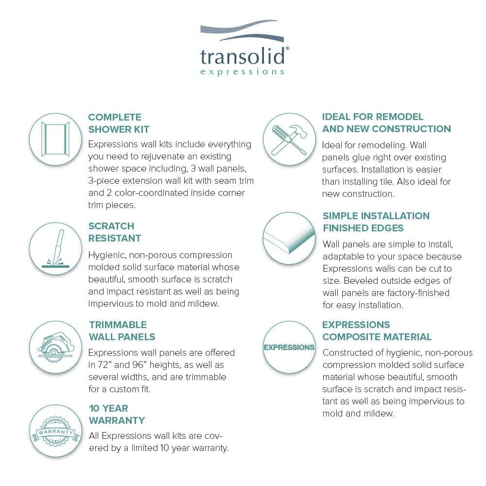 Expressions 36 in. x 48 in. x 96 in. 4-Piece Easy Up Adhesive Alcove Shower Wall Surround in Sorento - Image 4