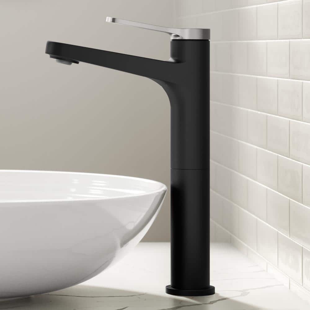 Indy Single Handle Vessel Sink Faucet in Spot-Free Brushed Nickel/Matte Black with Pop Up Drain and Supply Lines - Image 3