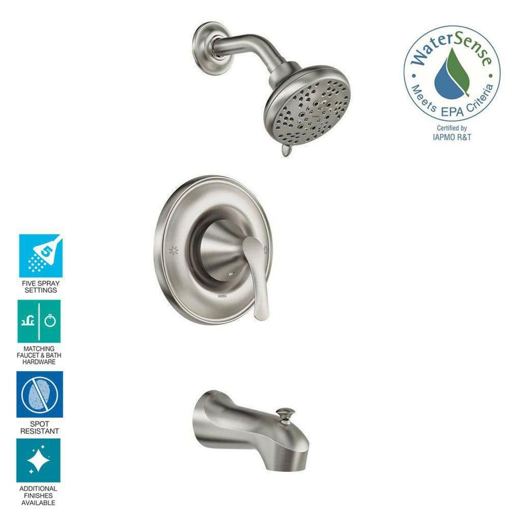 Darcy Single-Handle 5-Spray 1.75 GPM Tub and Shower Faucet in Spot Resist Brushed Nickel (Valve Included) - Image 2