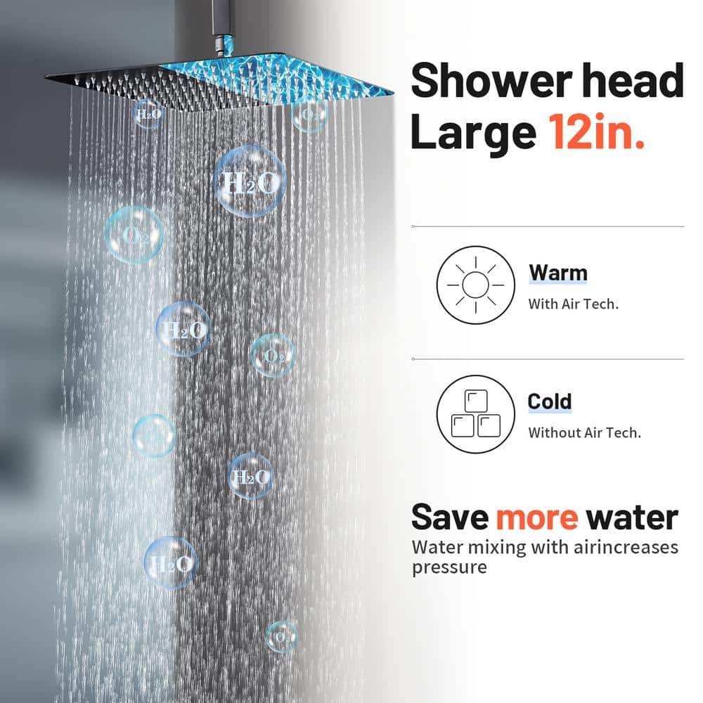 Rain Single Handle 1-Spray with Valve 1.8 GPM 12 in. Ceiling Mount Dual Shower Heads Hand Shower Faucet in Black - Image 2