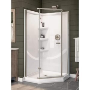 38 in. L x 38 in. W x 72 in. H Corner Neo-Angle Pan/Wall/Door Shower Stall Kit in White and Stainless