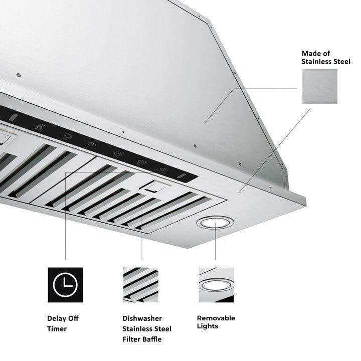 28 in. 900 CFM Convertible Ducted to Ductless Insert Range Hood in Stainless Steel with LED, Gesture and Touch Control - Image 3