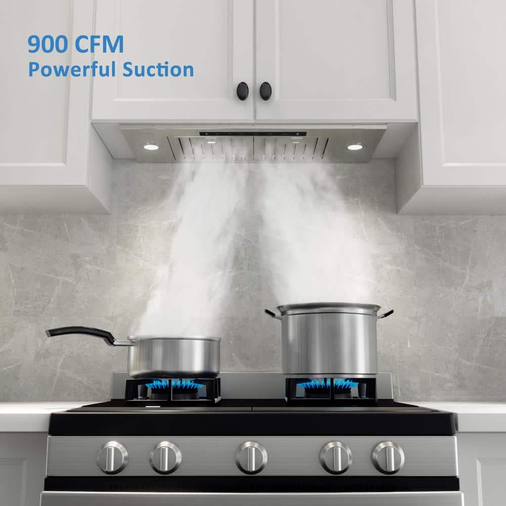 28 in. 900 CFM Convertible Ducted to Ductless Insert Range Hood in Stainless Steel with LED, Gesture and Touch Control - Image 2