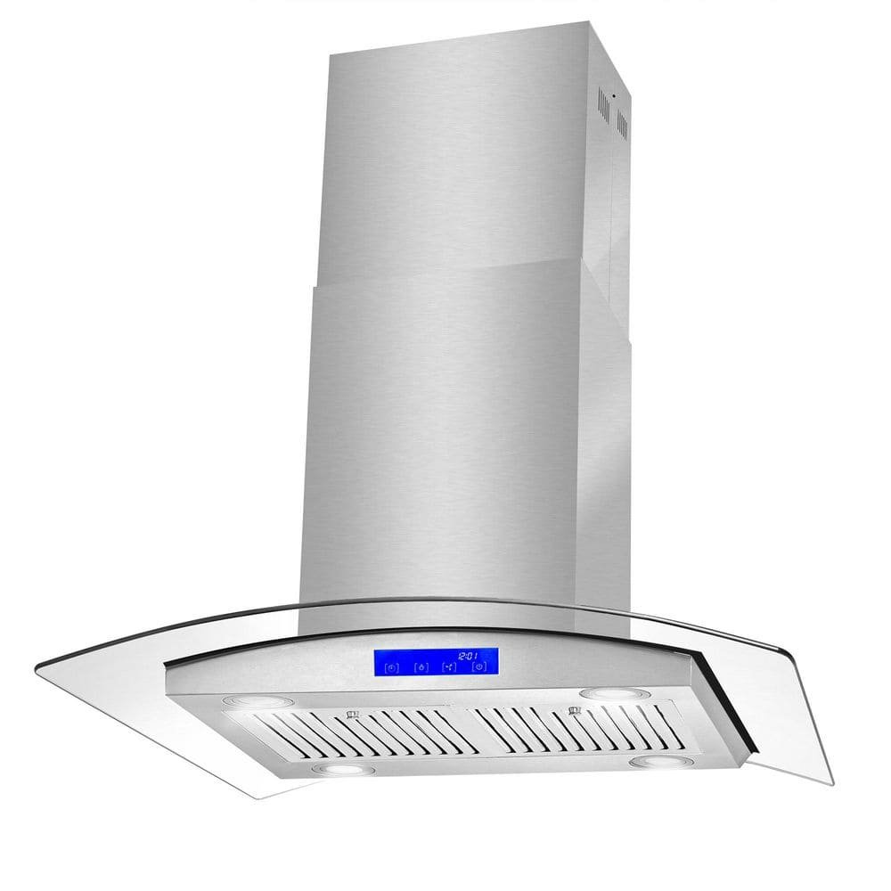 30 in. Lumin Collection 380 CFM Ductless Island Range Hood, Soft Touch Controls, LED Lights, Stainless Steel - Image 3