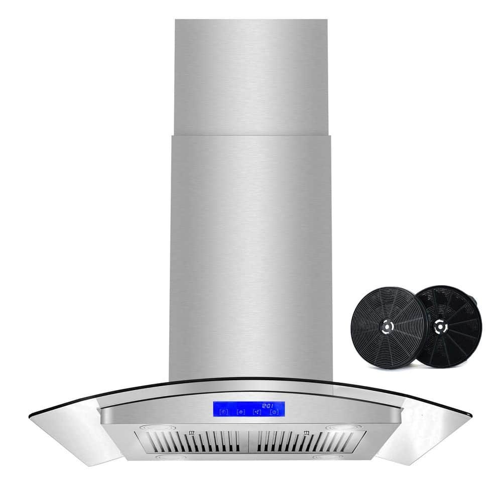 30 in. Lumin Collection 380 CFM Ductless Island Range Hood, Soft Touch Controls, LED Lights, Stainless Steel