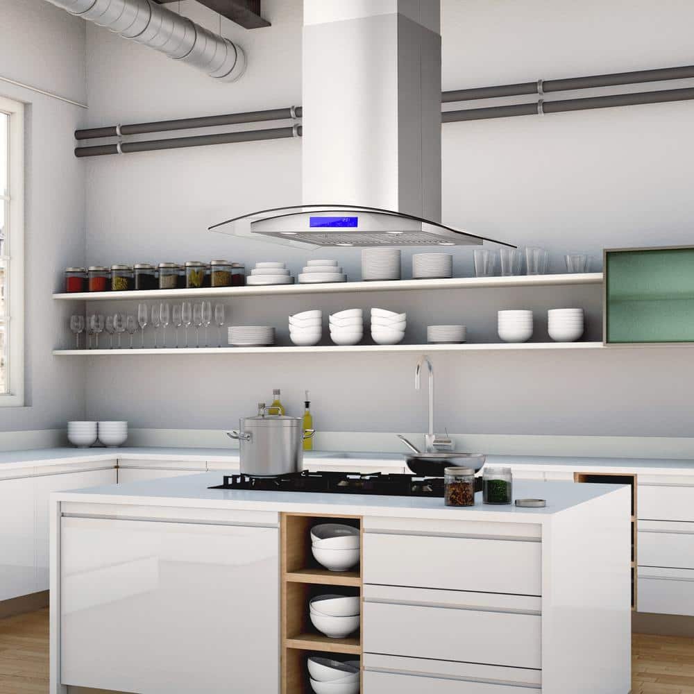 30 in. Lumin Collection 380 CFM Ductless Island Range Hood, Soft Touch Controls, LED Lights, Stainless Steel - Image 2