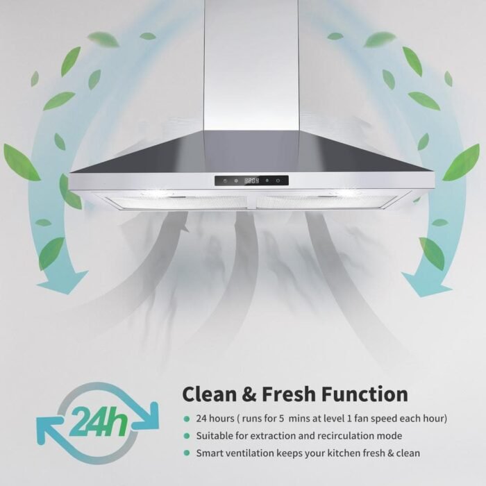 30 in. Range Hood Wall Mounted Ducted 600 CFM Touch Panel Kitchen Stainless Steel Vented with Light - Image 2
