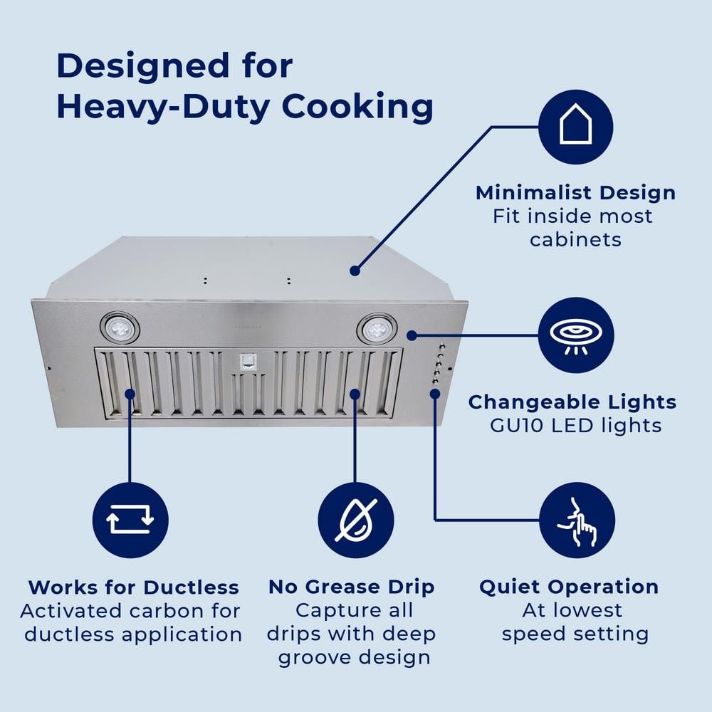 30 in. Convertible Insert Range Hood with Changeable LED Powerful Suction Baffle Filter in Stainless Steel - Image 4