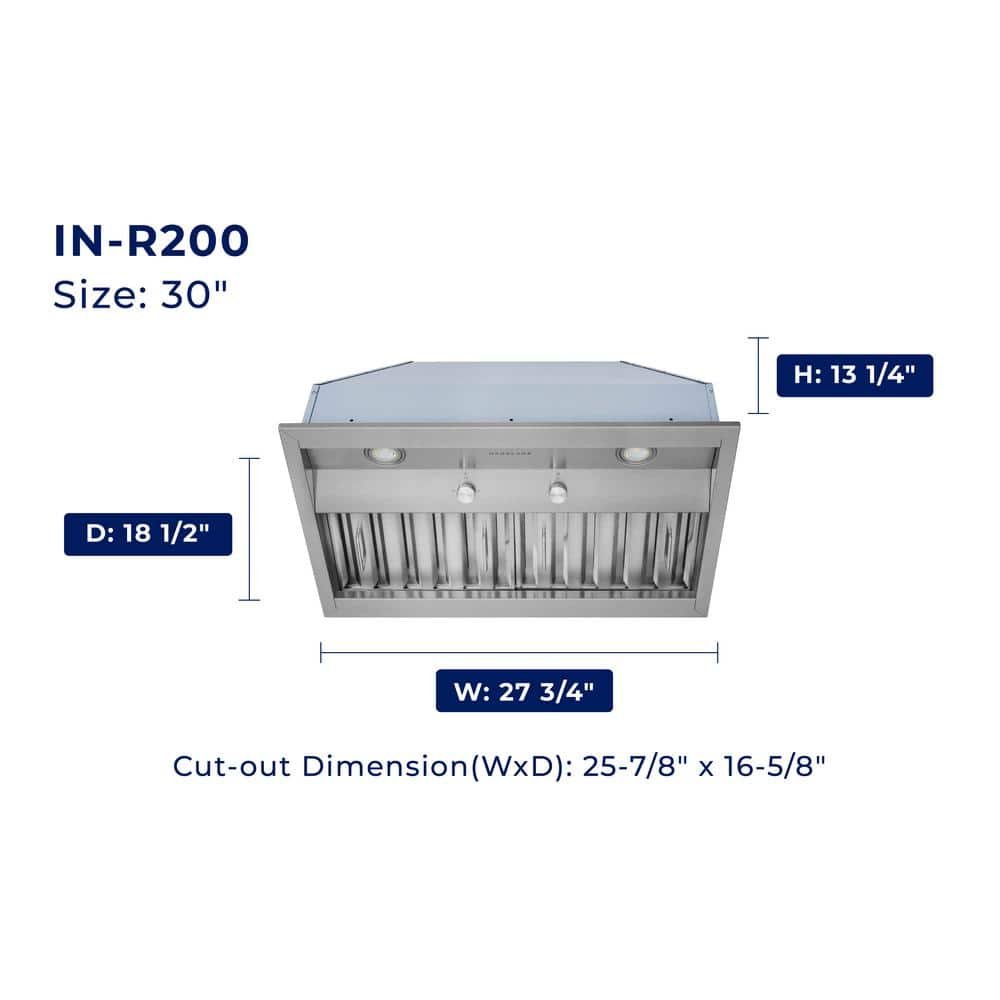 Pro-Style 30 in. 500 CFM Insert Range Hood (18.5 in. Deep) Convertible with Low Noise Operation in Stainless Steel - Image 3