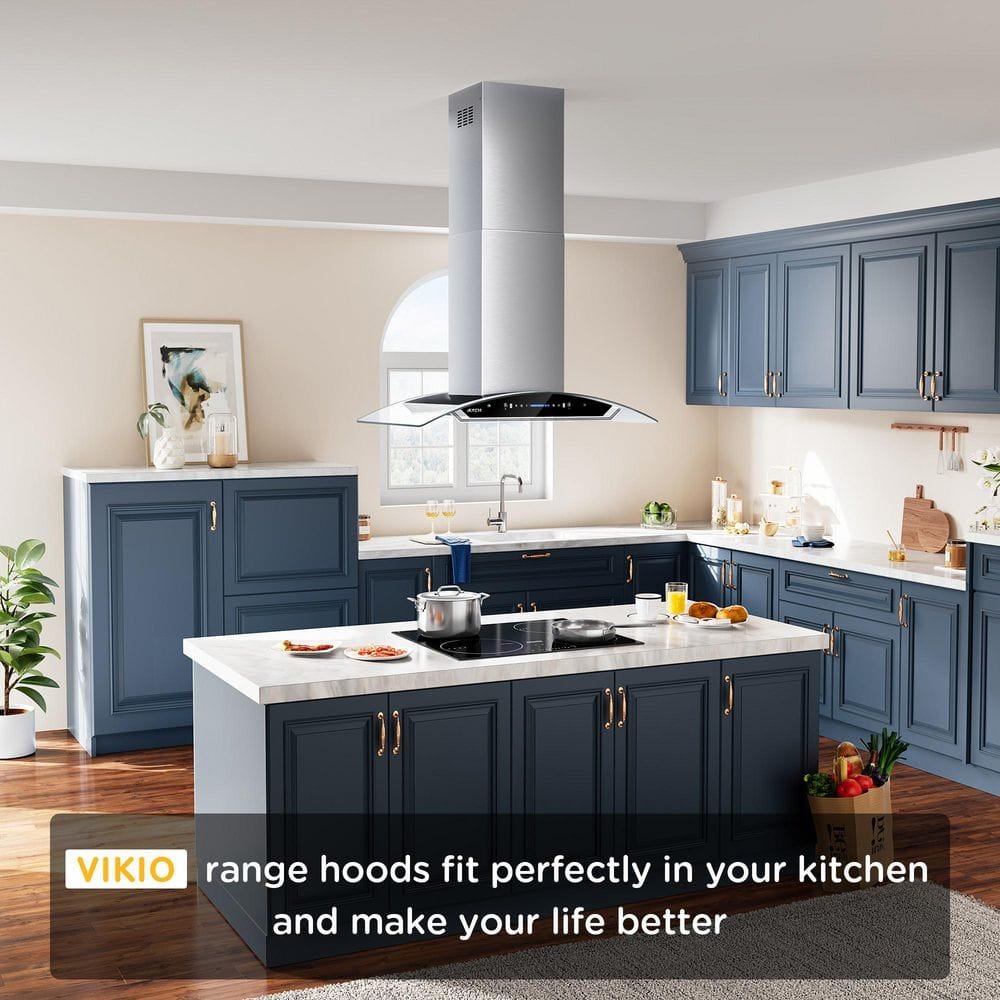35.4 in. 900 CFM Ducted Island Mount Range Hood in Stainless Steel with LED Light and Glass Panel - Image 2