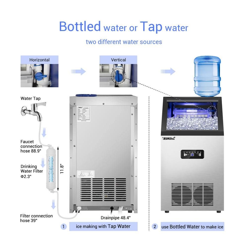 14 in. 100 lbs. Full Size Ice Cubes per day Ice Maker with Blue LEDs Interior in Silver Stainless Steel - Image 3