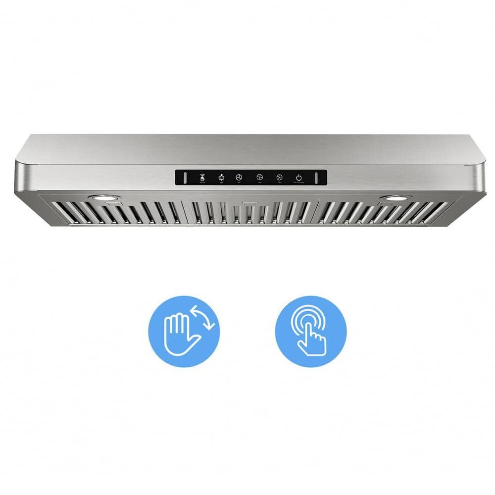 36 in. 900CFM Ducted Under Cabinet Range Hood in Stainless Steel with 3-Way Venting Removable LEDS and Gesture Control