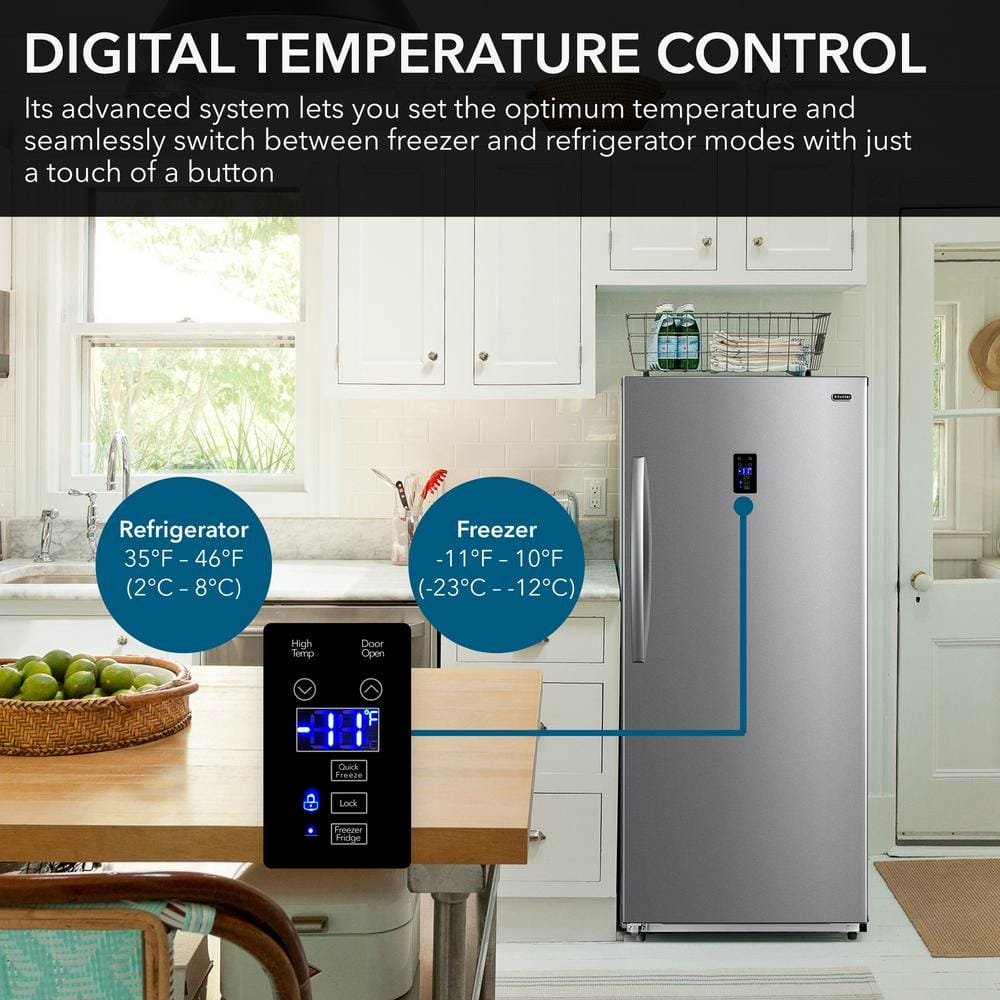 13.8 cu. Ft. Upright Freezer Convertible Refrigerator Deep Freezer Stainless Steel Energy Star - Image 4