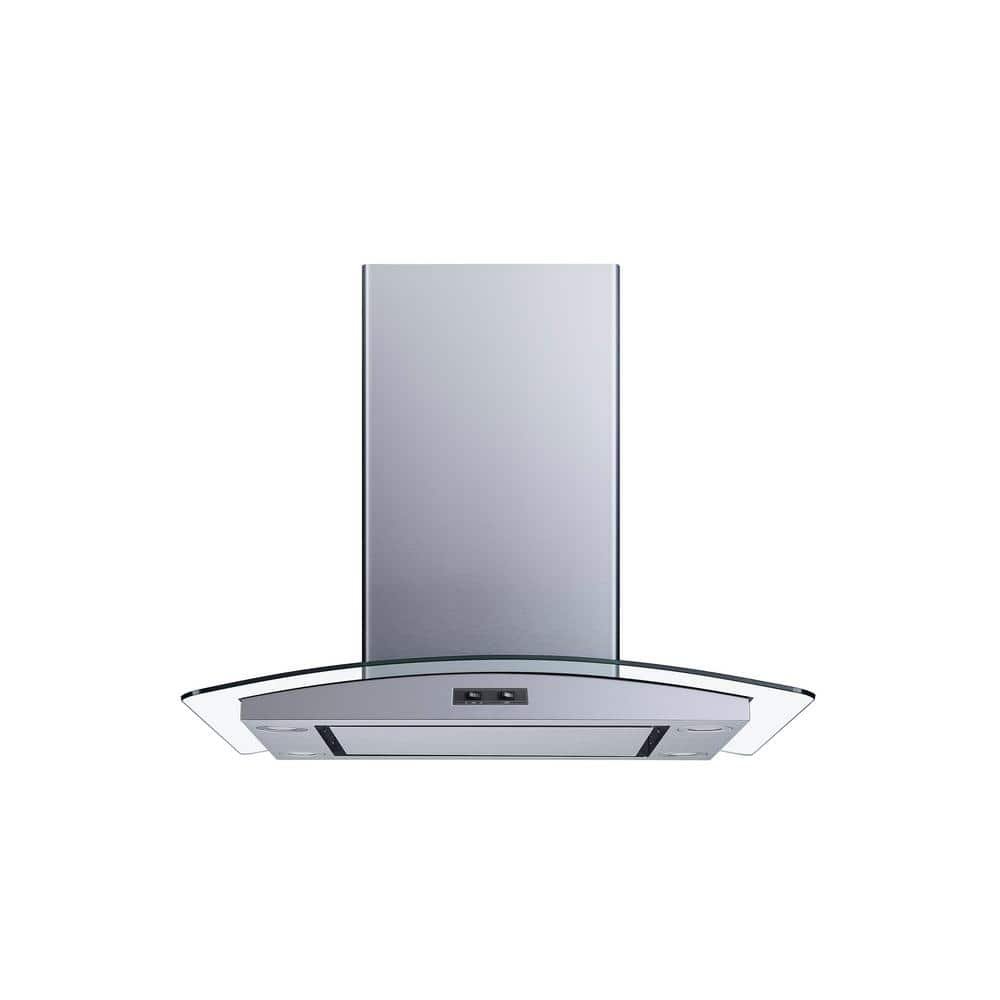 30 in. Convertible Island Mount Range Hood in Stainless Steel and Glass with Mesh Filter and Stainless Steel Panel