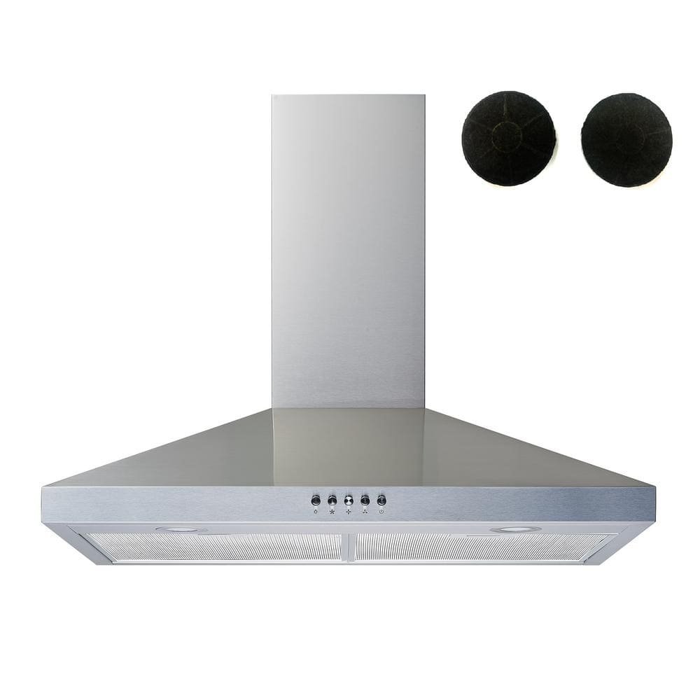 30 in. 300 CFM Convertible Wall Mount Range Hood in Stainless Steel with Mesh Filters, Charcoal Filters and Push Button