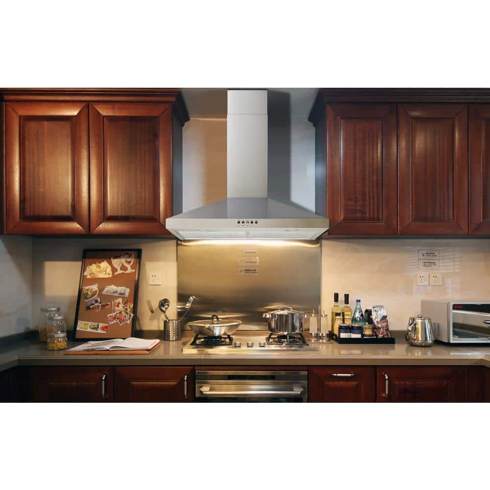 30 in. 300 CFM Convertible Wall Mount Range Hood in Stainless Steel with Mesh Filters, Charcoal Filters and Push Button - Image 2