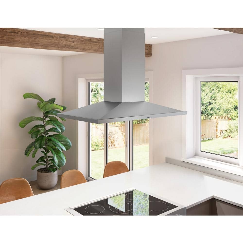 Anzio 36 in. 600 CFM Convertible Island Mount with LED Light Range Hood in Stainless Steel - Image 2