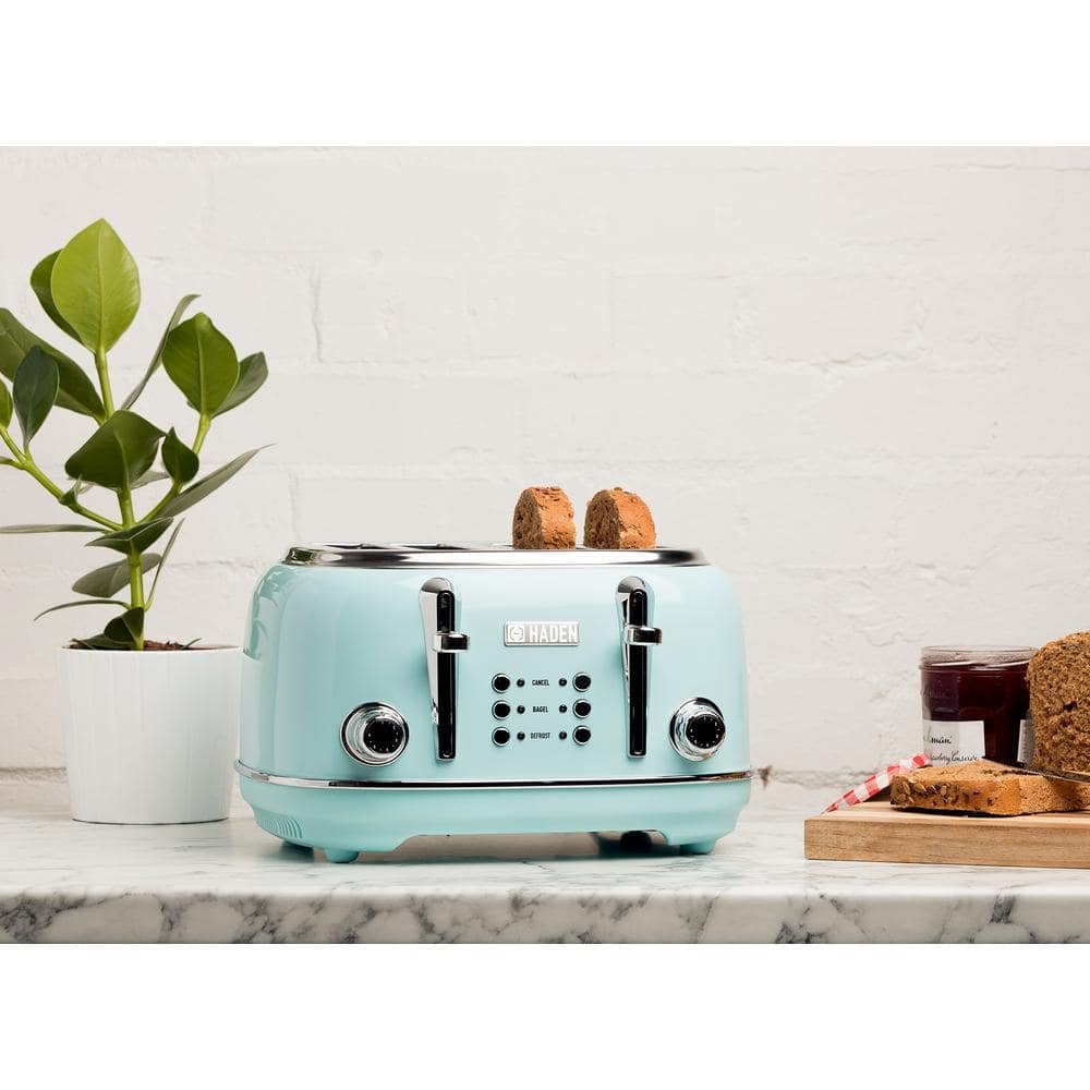 Heritage 1500-Watt 4-Slice Turquoise Wide Slot Retro Toaster with Removable Crumb Tray and Browning Control - Image 2