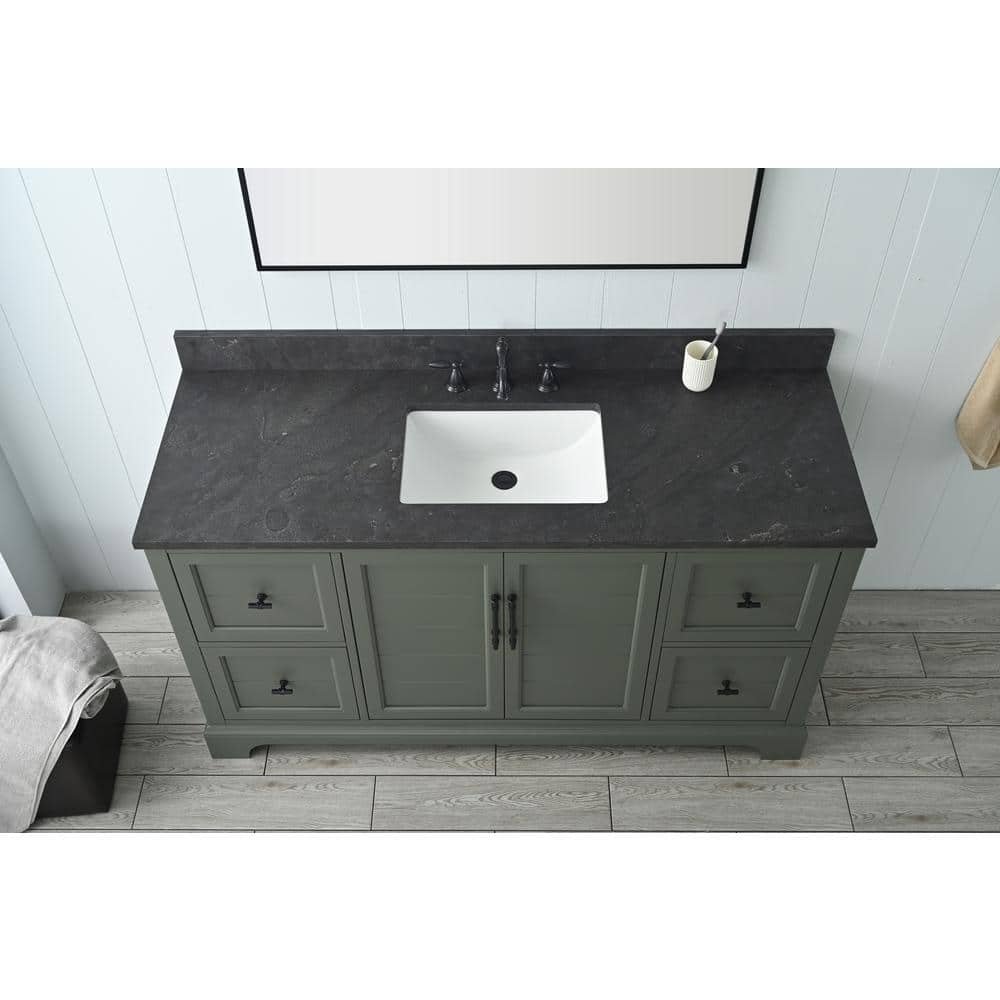 Laval 60 in. W x 22 in. D x 34 in. H Single Sink Freestanding Bathroom Vanity in Vintage Green with Stone Top in Black - Image 3