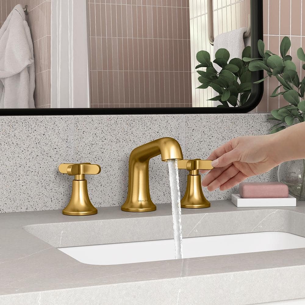 Setra 8 in. Widespread Double Handle Bathroom Faucet in Vibrant Moderne Brushed Brass Gold - Image 2