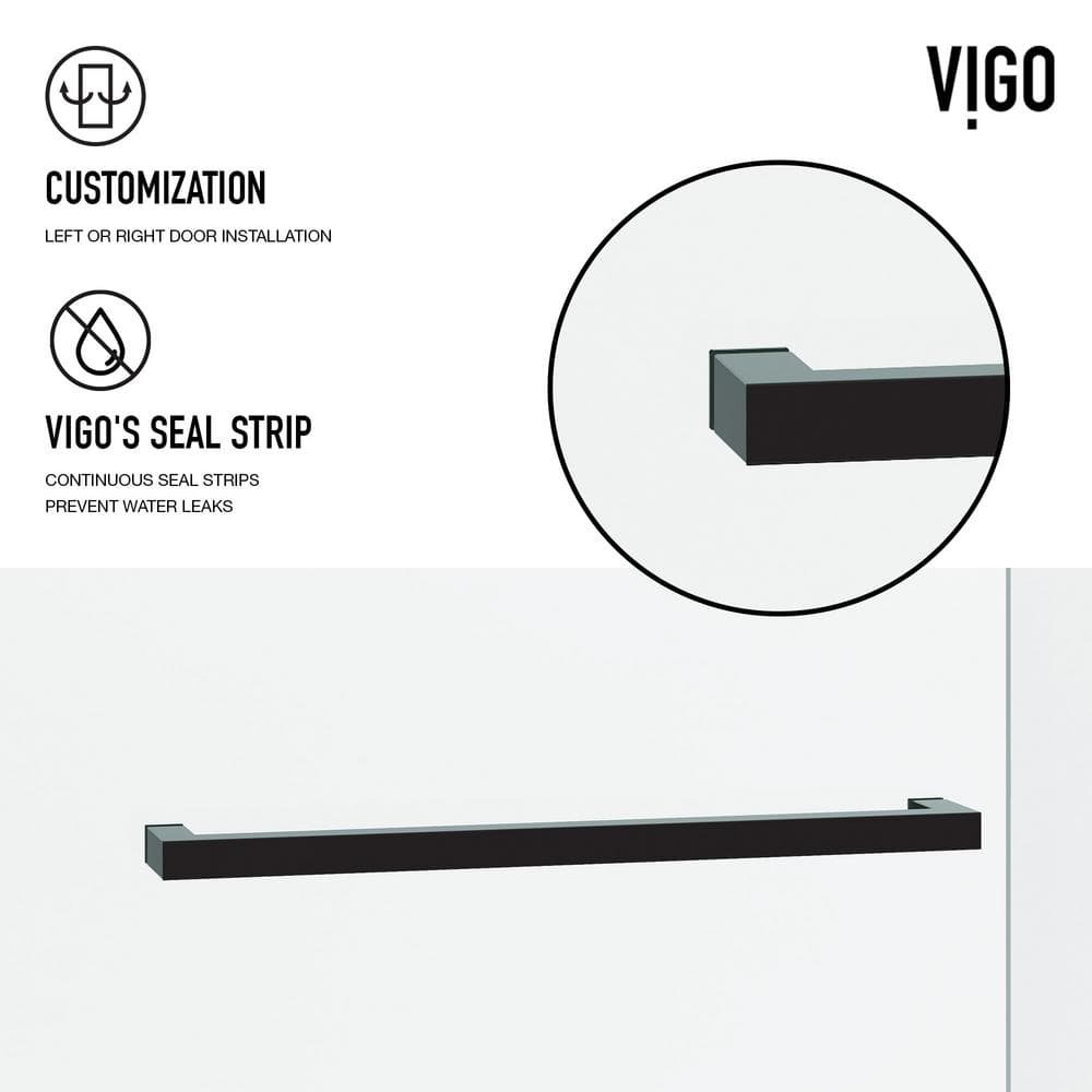 Houston 56 to 60 in. W x 76 in. H VMotion Sliding Frameless Shower Door in Matte Black with 3/8 in. (10mm) Clear Glass - Image 2