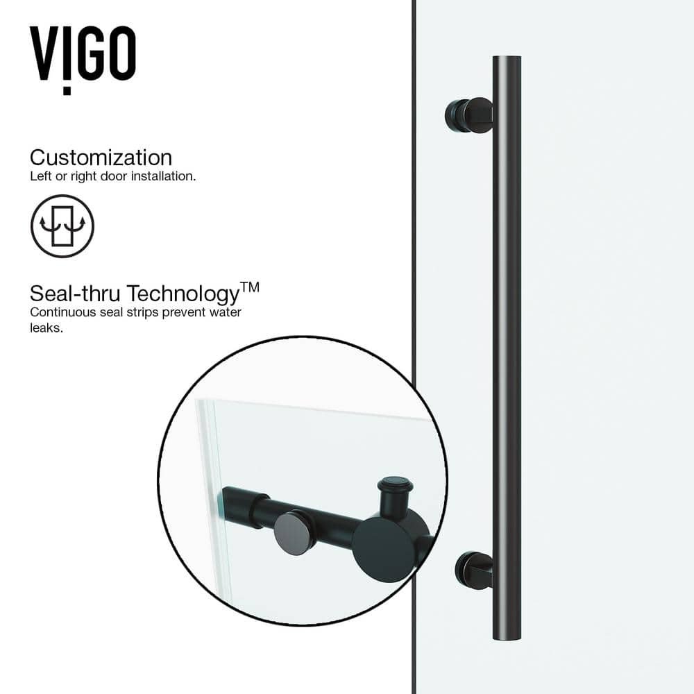 Elan 56 to 60 in. W x 74 in. H Frameless Sliding Shower Door in Matte Black with 3/8 in. (10 mm) Clear Glass - Image 2