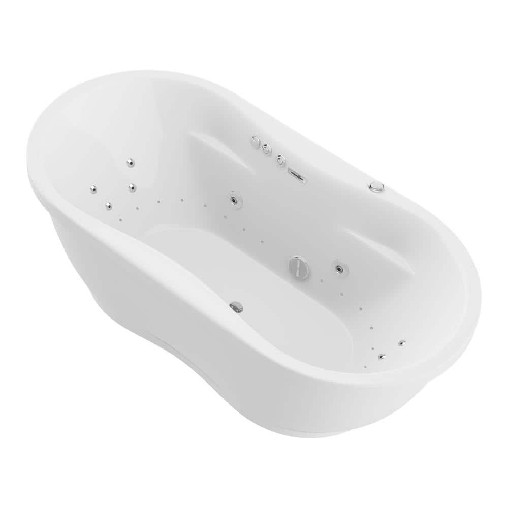 Lori Series 71 in. x 36 in. Acrylic Combination 53 Gallon Capacity Freestanding Bathtub with Center Drain in White