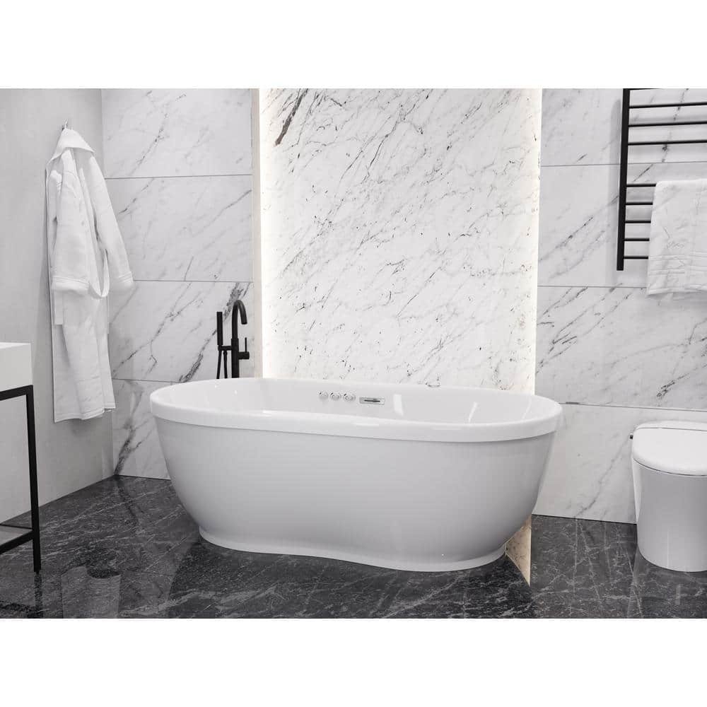 Lori Series 71 in. x 36 in. Acrylic Combination 53 Gallon Capacity Freestanding Bathtub with Center Drain in White - Image 2