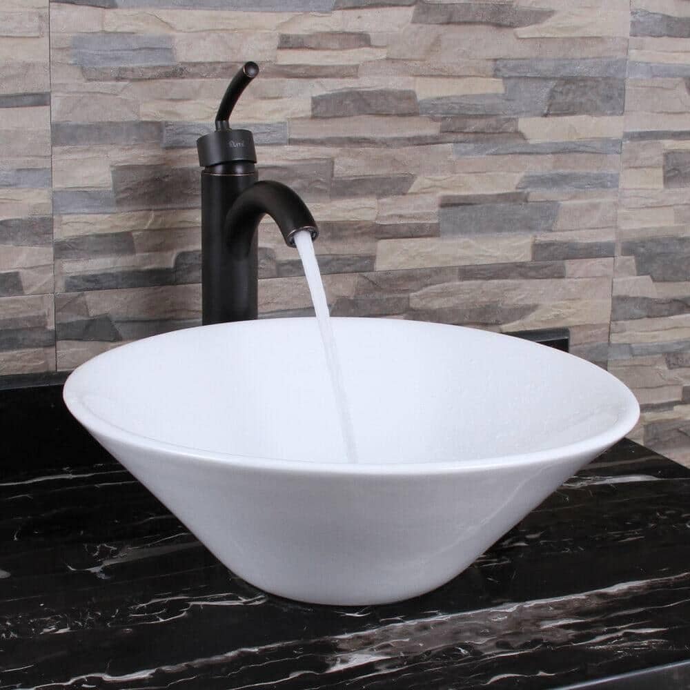 16.75 in. D x 16.75 in. W Round Pedestal Sink Base in White Finish Ceramic Round Above Counter Bathroom Sink Art Basin - Image 3