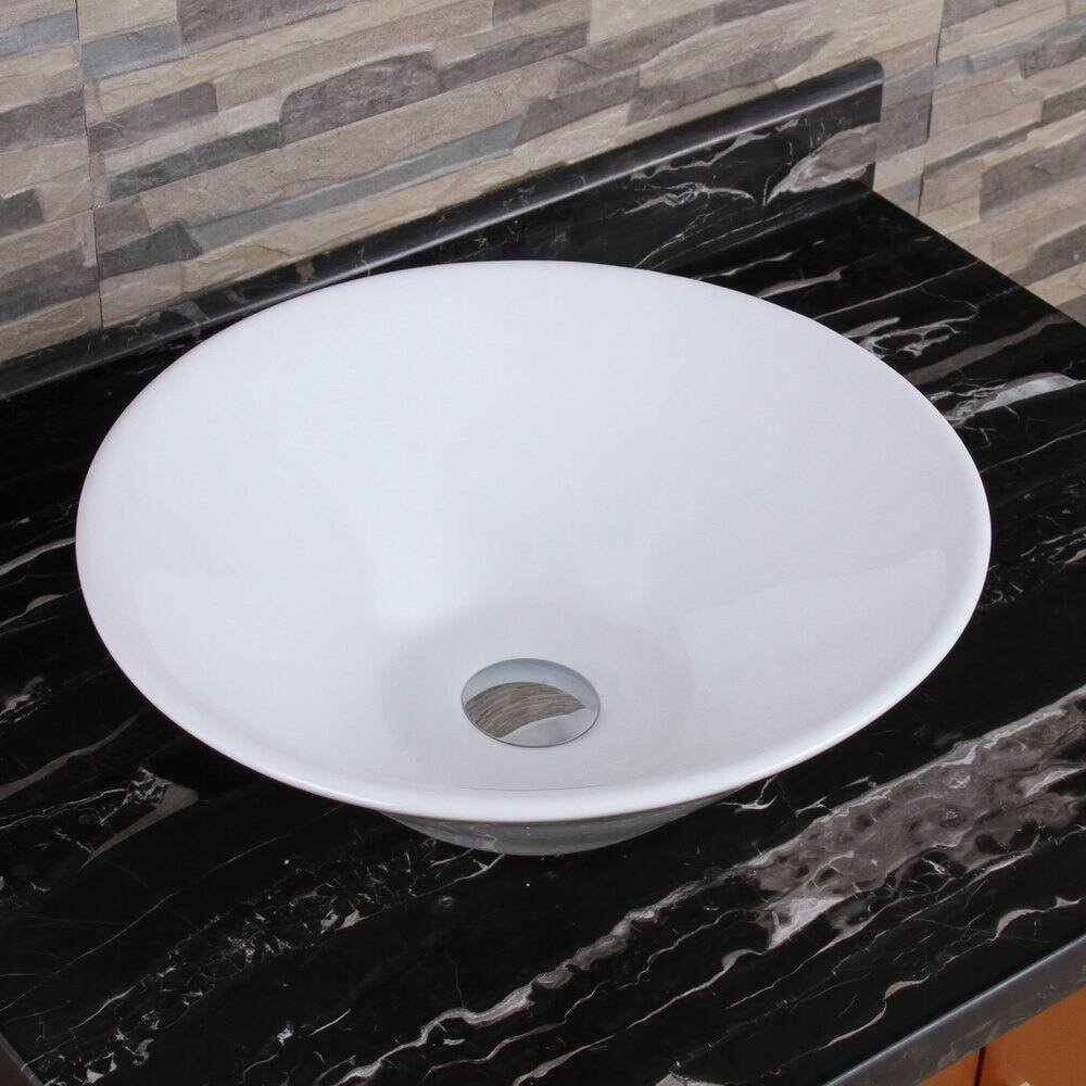 16.75 in. D x 16.75 in. W Round Pedestal Sink Base in White Finish Ceramic Round Above Counter Bathroom Sink Art Basin - Image 2