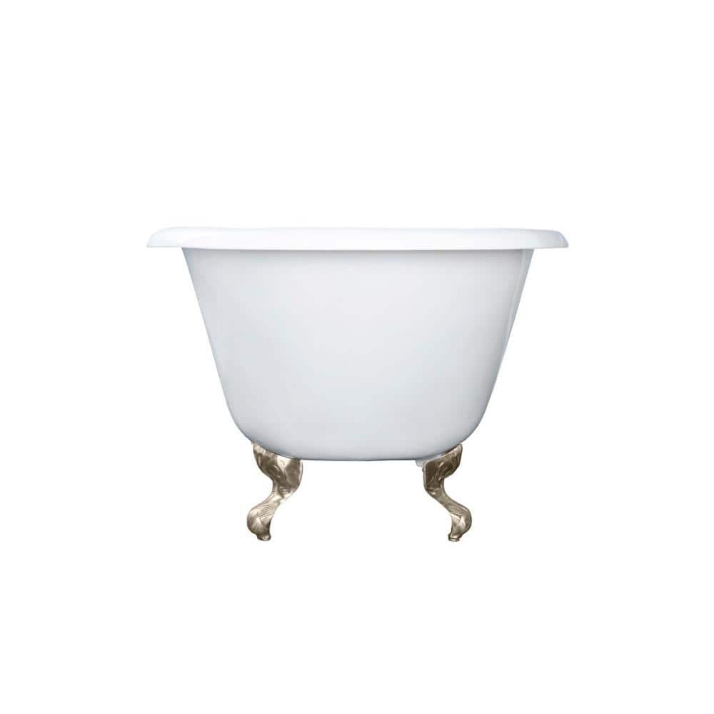 Petite 54 in. Cast Iron Brushed Nickel Roll Top Clawfoot Bathtub with 3-3/8 in. Centers in White - Image 4