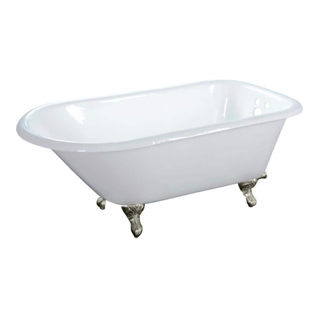 Petite 54 in. Cast Iron Brushed Nickel Roll Top Clawfoot Bathtub with 3-3/8 in. Centers in White - Image 3