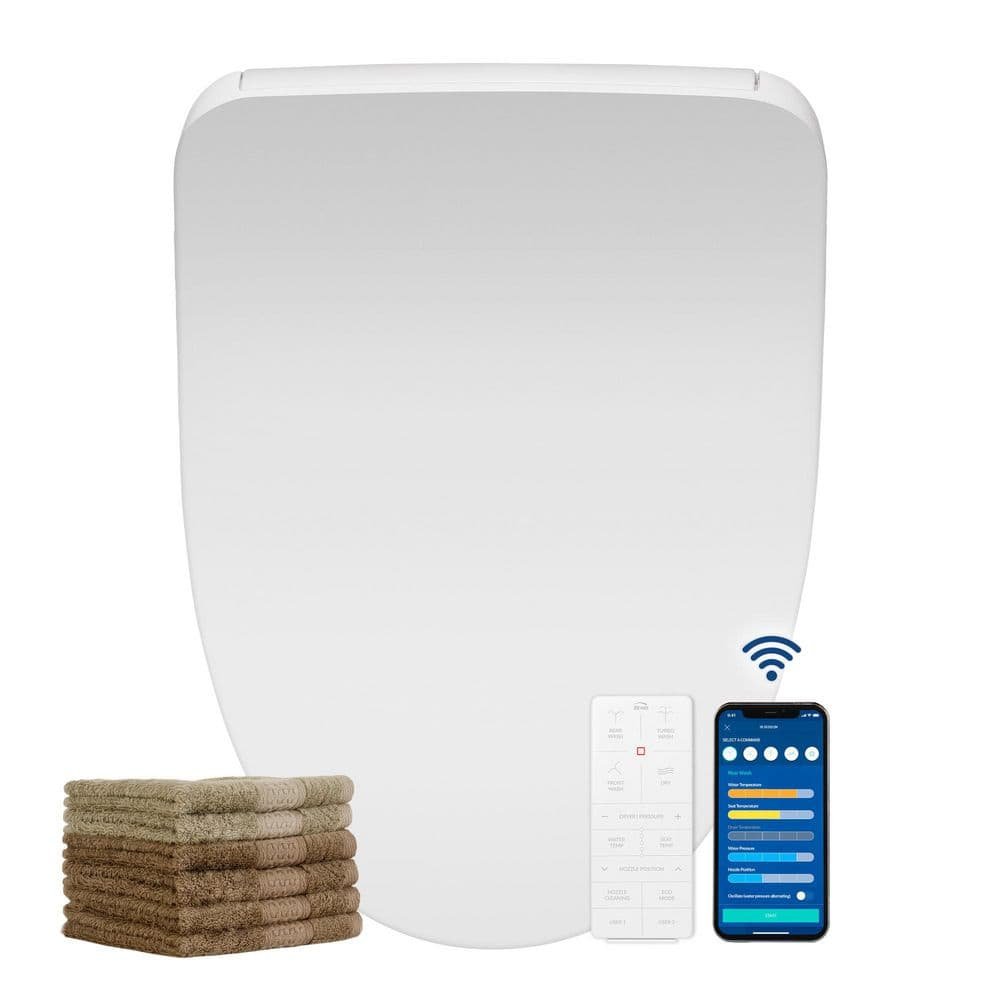 BB-1200 Electric Bidet Seat for Elongated Toilets Bundle with Bemis Living App and Drylette Towels in White