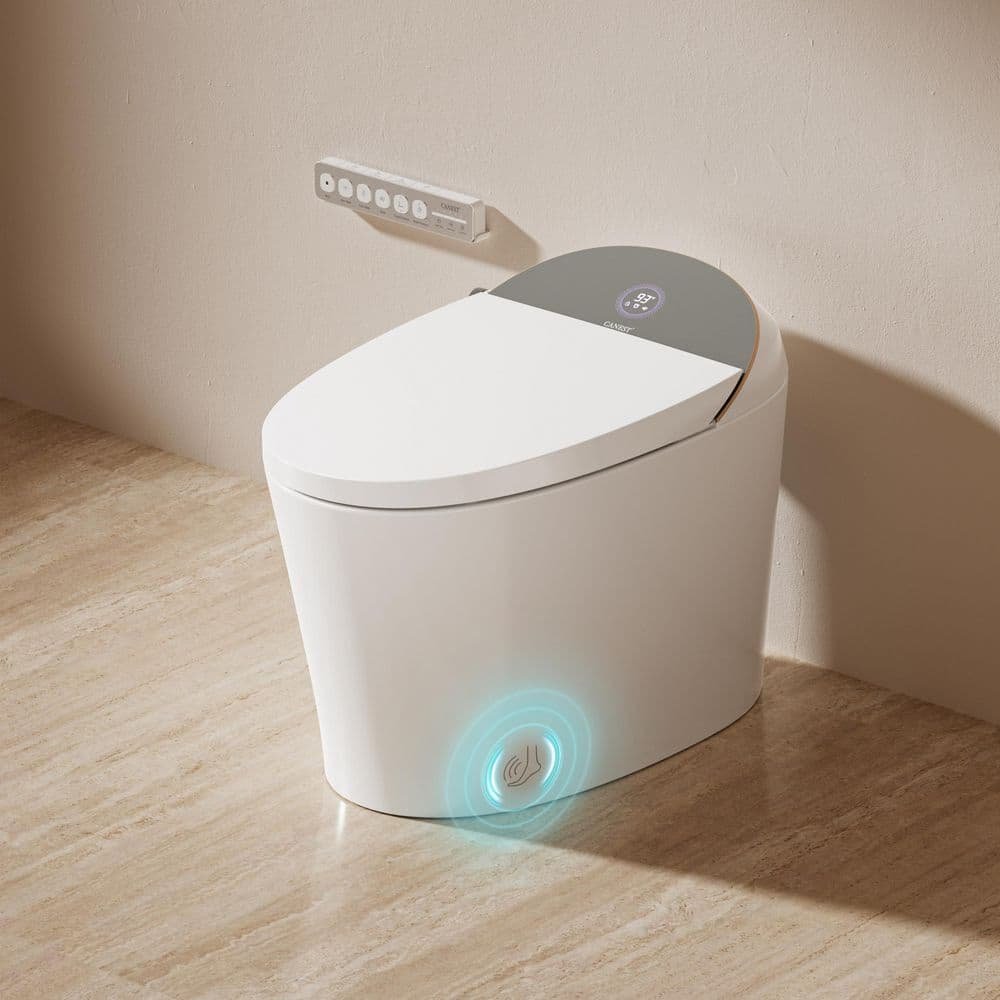 Elongated Smart Bidet Toilet 1.08/1.45 GPF Dual Flush in White with Auto Open/Close, Auto flush, Heated Seat, Remote