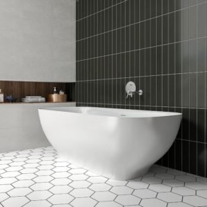 67 in. Square Stone Resin Composite Round Solid Surface Freestanding Flatbottom Non-Whirlpool Bathtub in White