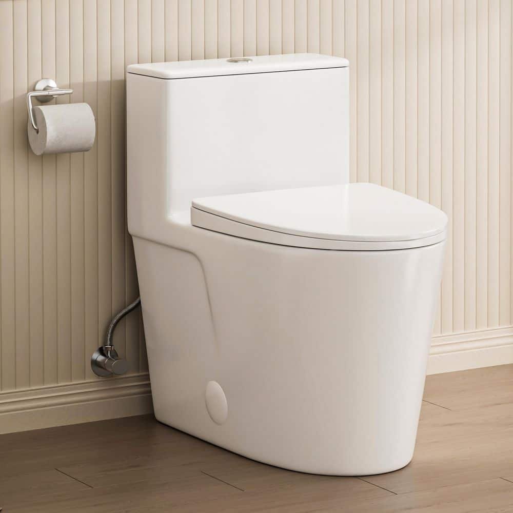 12 in. Rough-In 1-Piece Skirted Toilet 1.0/1.6GPF Dual Flush Elongated Toilet in White Seat Included