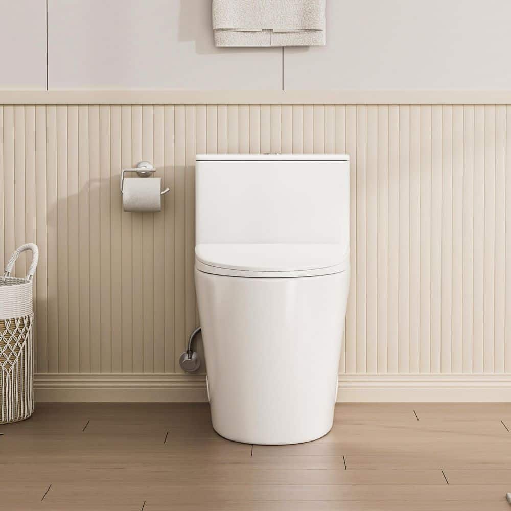 12 in. Rough-In 1-Piece Skirted Toilet 1.0/1.6GPF Dual Flush Elongated Toilet in White Seat Included - Image 2