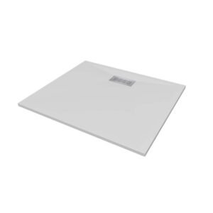 48 in. L x 42 in. W x 1.125 in. H Solid Composite Stone Shower Pan Base with Center Back Drain in White Sand
