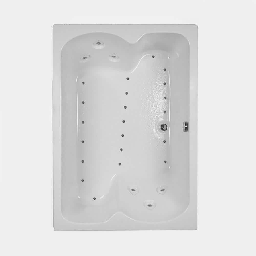 60 in. x 43 in. Acrylic Rectangular Alcove Air Bathtub with Center Drain in White