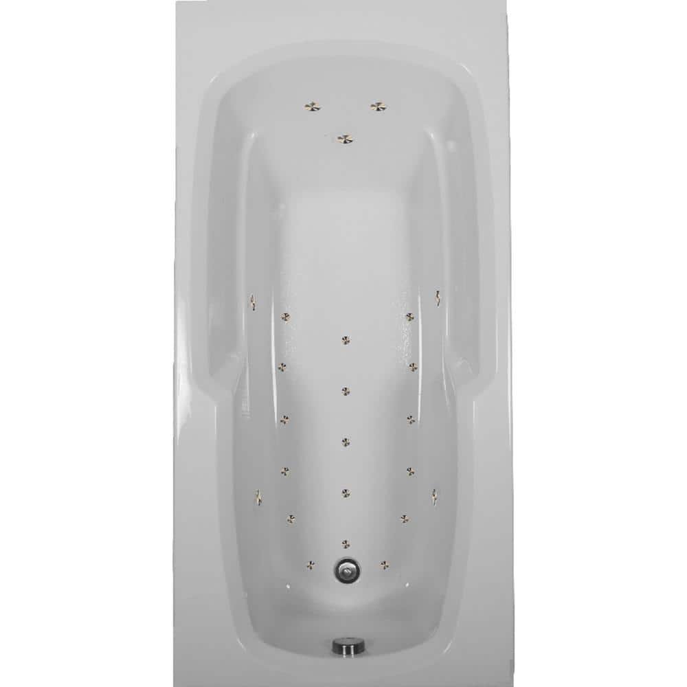 66 in. x 32 in. Acrylic Rectangular Alcove Air Bathtub with Reversible Drain in White