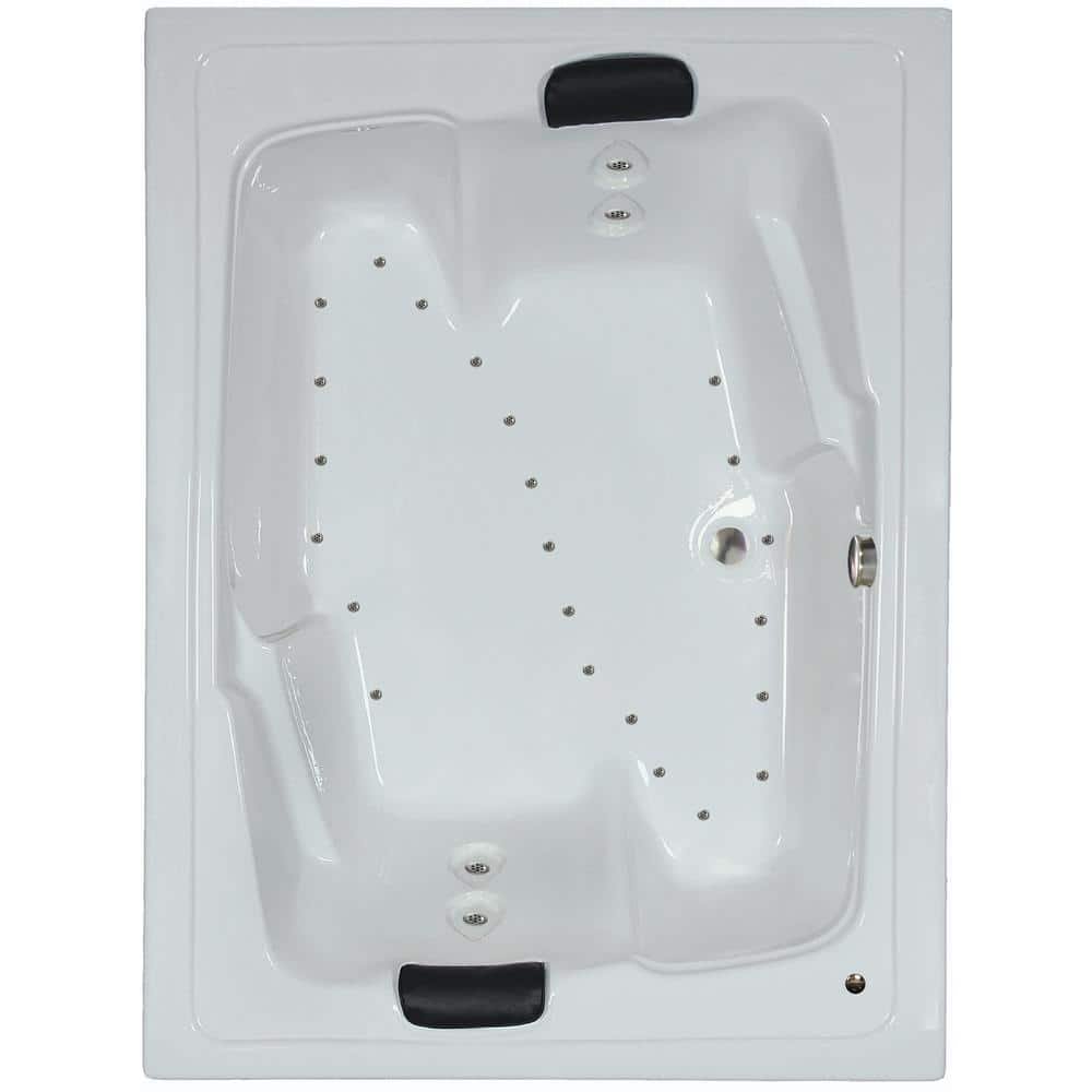 72 in. x 54 in. Acrylic Rectangular Alcove Air Bathtub with Center Drain in White