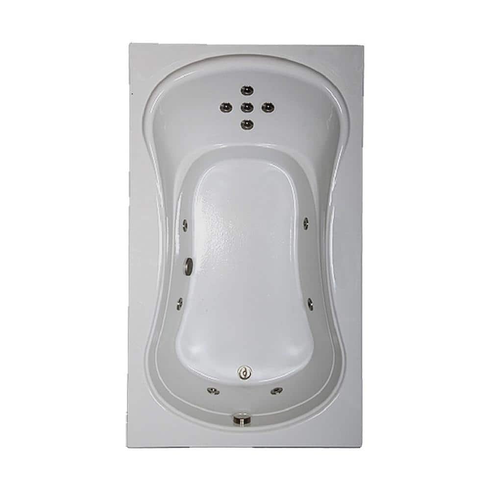 72 in. x 42 in. Acrylic Rectangular Drop-in Whirlpool Bathtub with Reversible Drain in White
