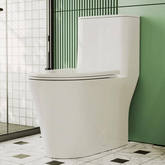 1-Piece 1.1/1.6 GPF 360В° Dual Flush Comfortable Height Elongated Toilet Map Flush 1000 g in White, Seat Included