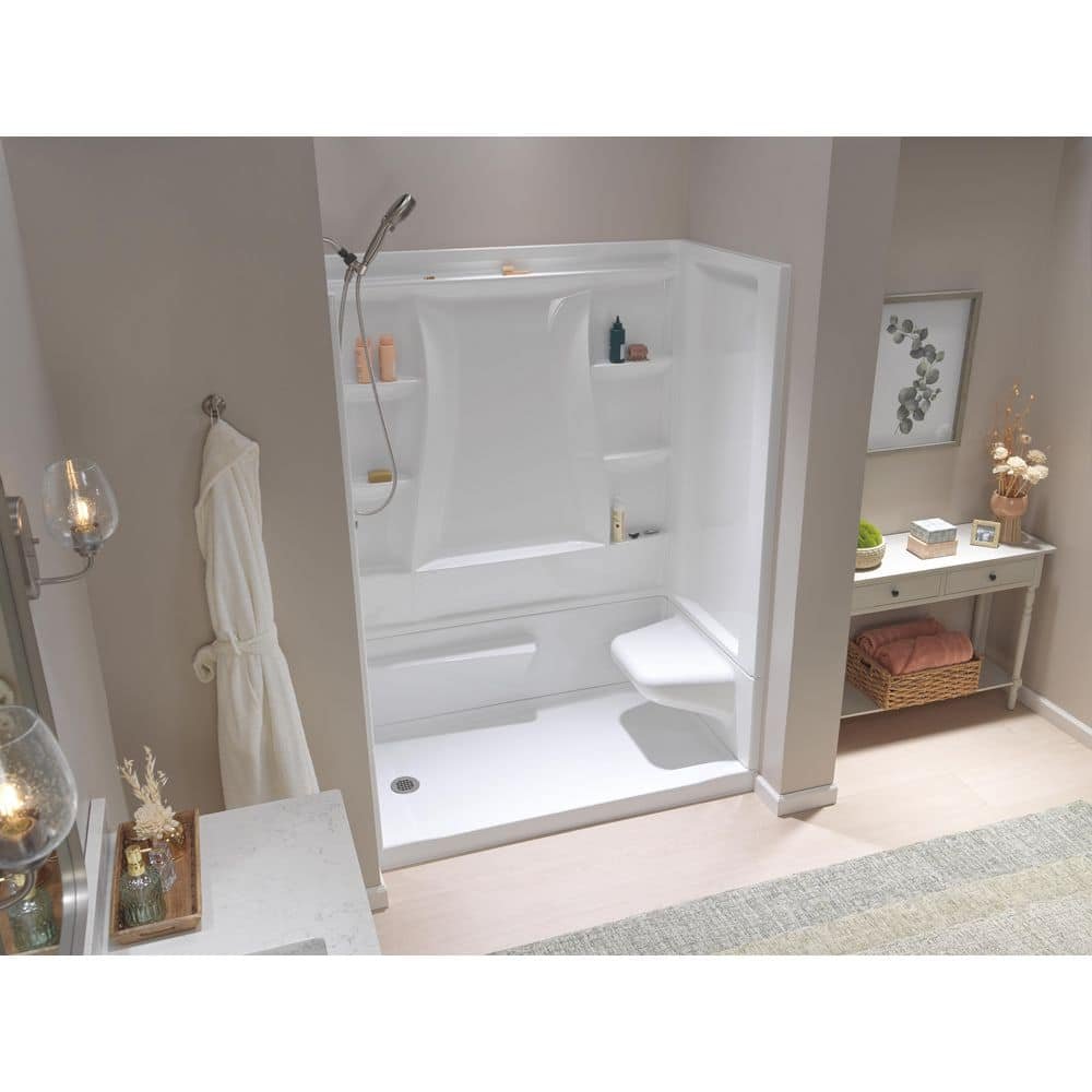 Classic 500 Right Seat 60 in. x 32 in. x 75.88 in. H Alcove Shower Kit Shower Wall and Shower Pan in White - Image 2