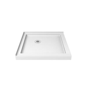 Slim Line 32 in. x 32 in. Double Threshold Shower Pan Base in White with Corner Drain