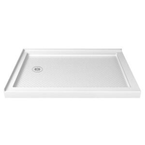 SlimLine 54 in. x 36 in. Double Threshold Shower Pan Base in White with Left Drain