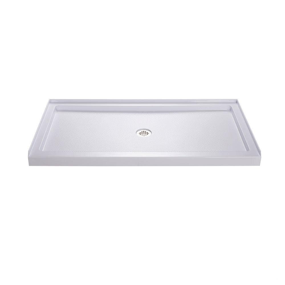 SlimLine 60 in. x 34 in. Single Threshold Shower Base in White with Center Drain Base and Back Walls - Image 4