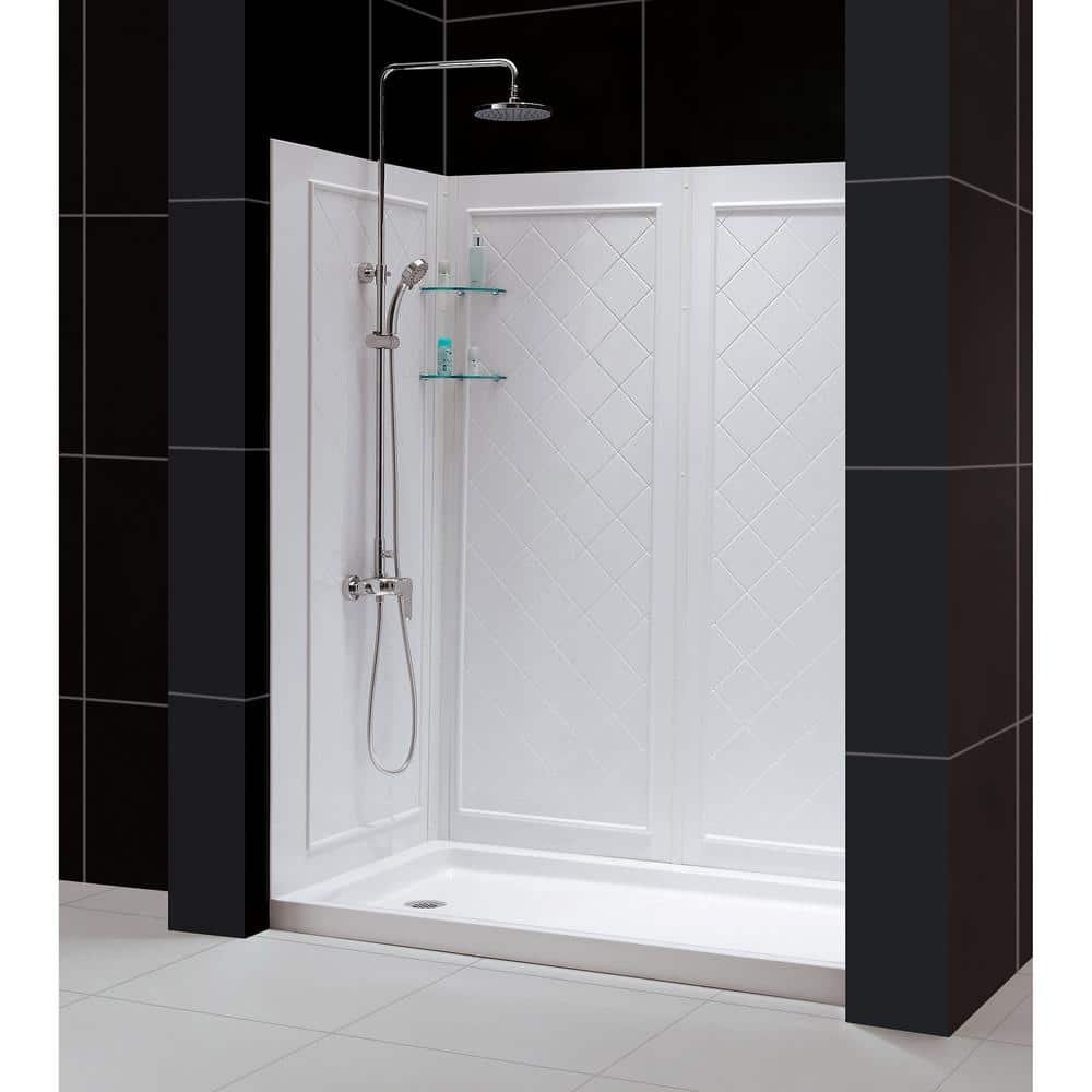 SlimLine 60 in. x 34 in. Single Threshold Shower Pan Base in White Left Hand Drain with Back Walls - Image 2